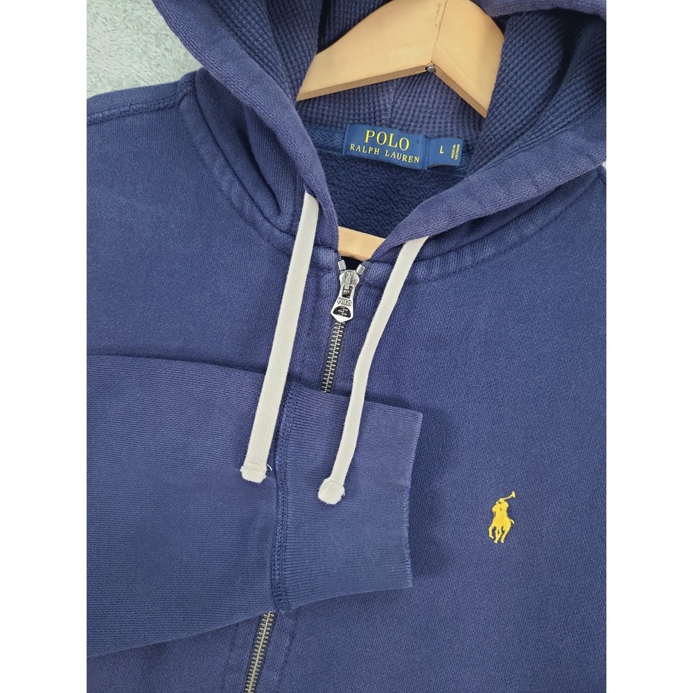 Polo Ralph Lauren Mens Sz Lg Heavy Weight Blue Full Zip Hoodie Yellow Pony Logo